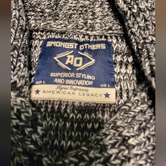 Amongst Others Men Sweater Large Black White Long Sleeve Cable Knit Shawl Collar - Picture 6 of 10